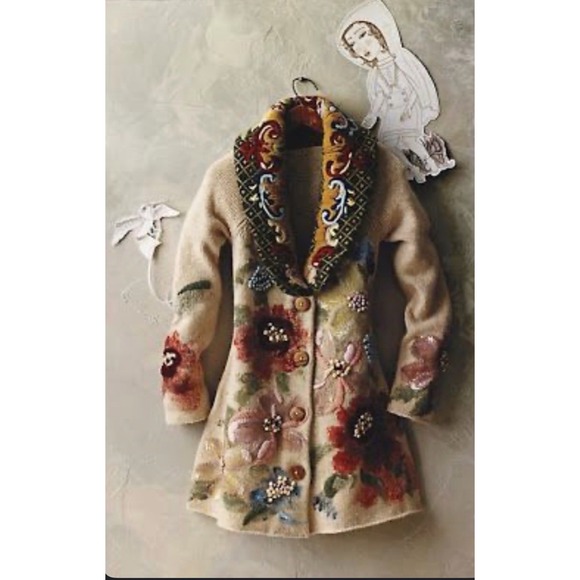 Anthropologie Sweaters - Anthopologie Sleeping On Snow Sweater Coat Hand Painted Poppies Size Medium